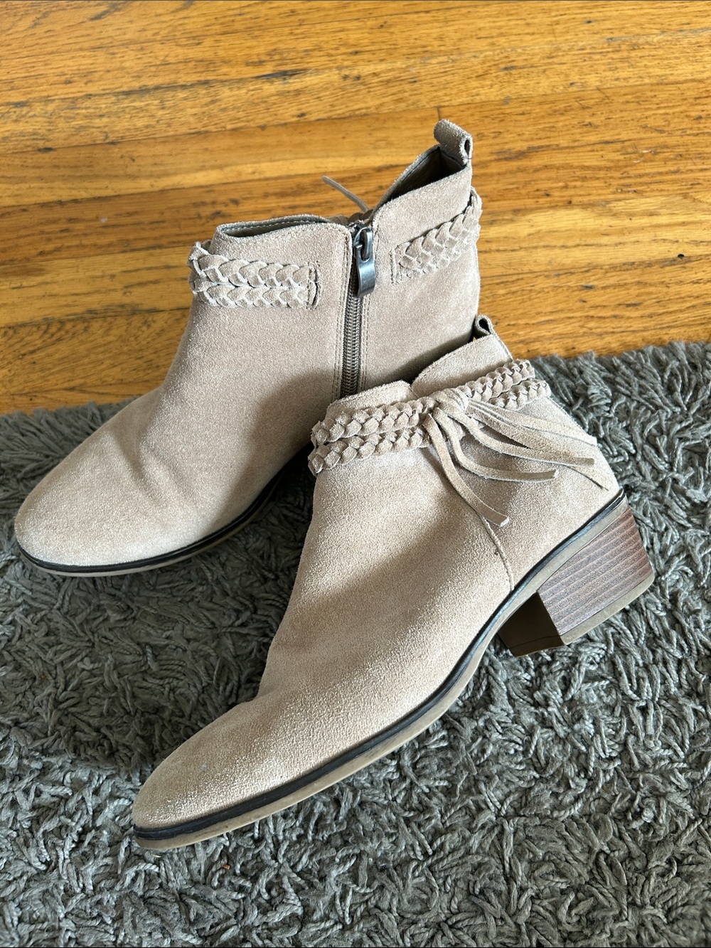 Michael Shannon Womens Valory Ankle Booties Tan Suede Leather Braided 8.5